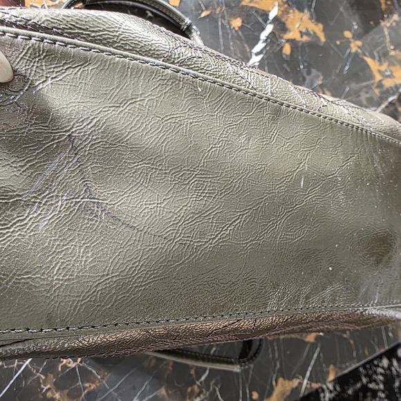 Coach Patent Leather Stitched C Tote Shoulder Bag Purse F15142 13 x 9.5 Green - Picture 5 of 17